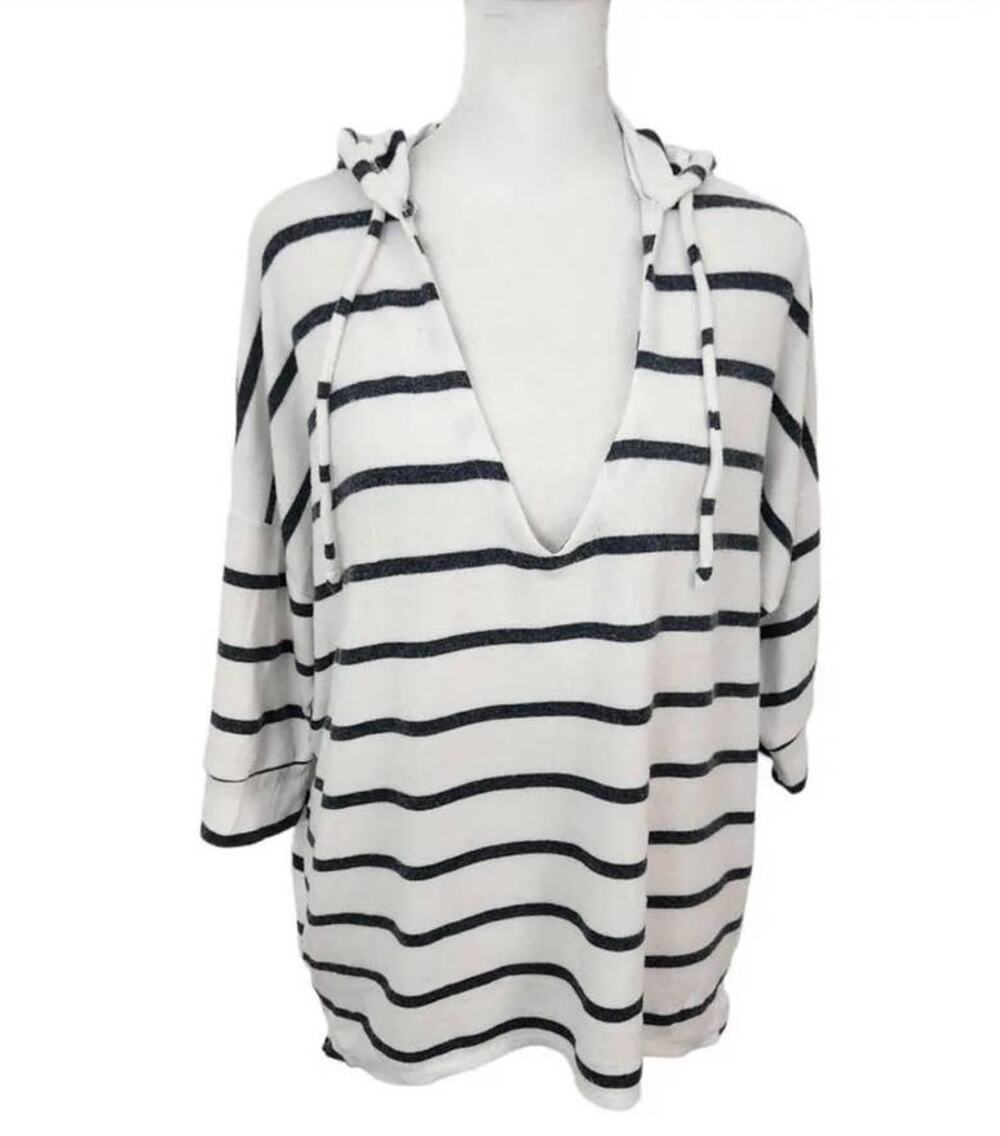 Chaser Striped Navy and White Oversized  Super Soft Hoodie - M